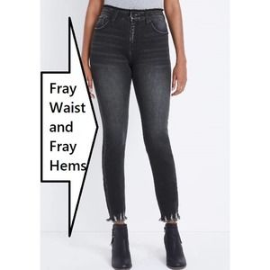 KanCan Plus 22W Fray Waist Frayed Hem JEAN Skinny Black Shreds Rips High Rise